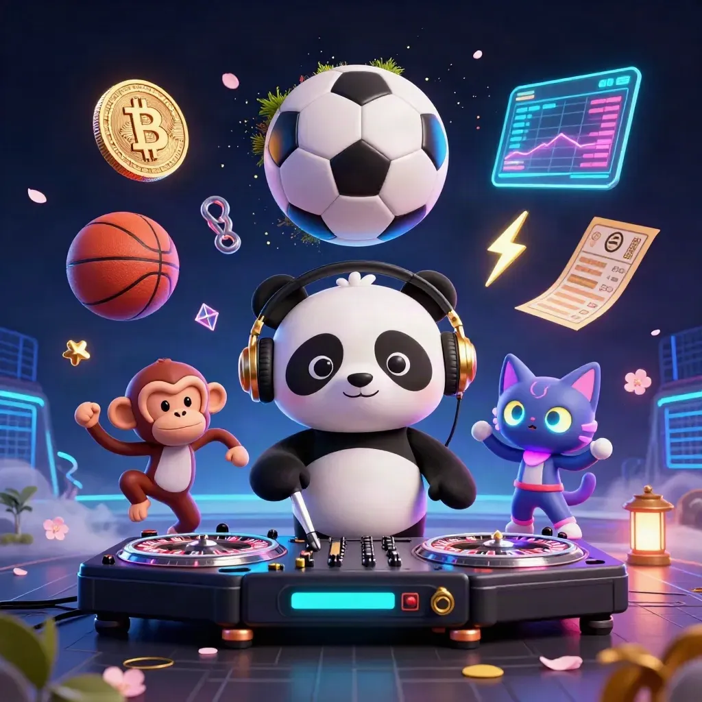 Panda DJ, monyet breakdance, dan kucing glow-stick di tengah bola, koin kripto, dan kilau neon.