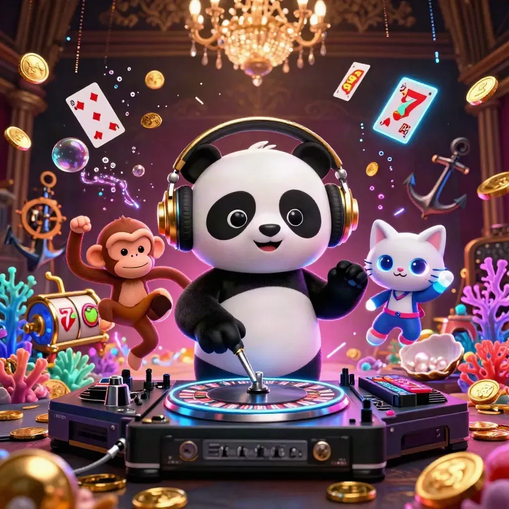 Panda DJ, monyet breakdance, dan kucing rave di kancah kasino bawah laut neon.